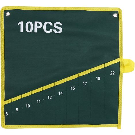 Werkzeugaufbewahrungsset, aufrollbare Schlüsseltasche (Schraubenschlüssel), strapazierfähiges Canvas, 10 Taschen, grün
