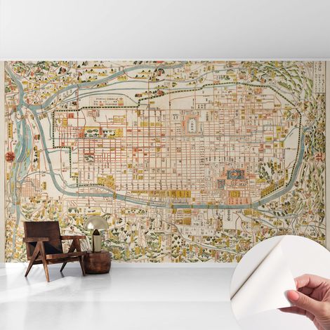 Papier peint autocollant avec imprimé pour cuisine facile à appliquer pour mur a motif Carte ancienne 416x254 cm (1/5)