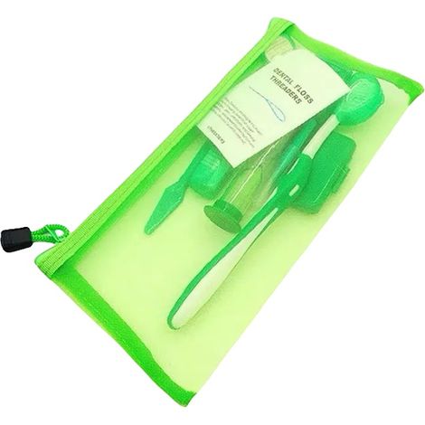 Kit per la cura dentale ortodontica, spazzolino pieghevole, spazzolino interdentale, verde (1/2)