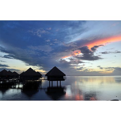 Papier peint panoramique coucher de soleil Tahiti Tapisserie panoramique mer salle de bain Papier peint panoramique paysage paradisiaque salon (1/2)