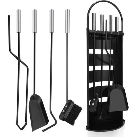 Randaco 5 pièces Ensemble d'outils de cheminée en acier inoxydable comprenant des outils pour cheminée / poêle à bois. (1/5)