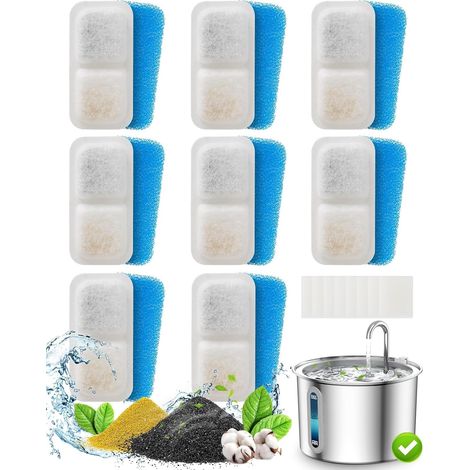 Pack de 8 filtres de Remplacement pour Fontaine en Acier Inoxydable 304 pour Chat, pour Fontaine à Eau pour Chat avec Filtre à 3 Charbon Actif (1/5)