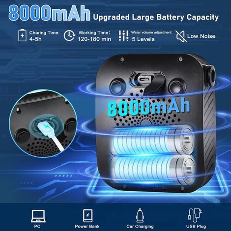Campingdusche mit Pumpe 8000mAh Tragbare Campingdusche wiederaufladbare Campingdusche 5 Geschwindigkeitsstufen Temperaturanzeige elektrische für