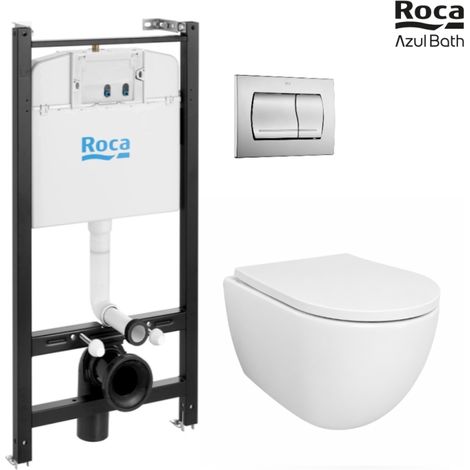 Pack Bastidor ROCA Active Cisterna Empotrada y Pulsador Cromo Br + Inodoro Suspendido SWISS 53cm Tornado y Soft-Close
