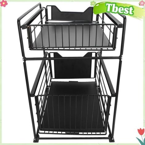 Organisateur de cuisine - TBEST - Support de rangement 2 couches - Acier au carbone - Tiroir coulissant 50kg - Antidérapant (1/5)