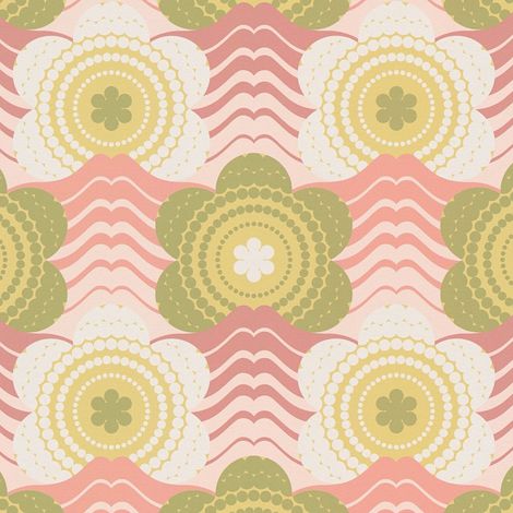 Retro Tapete Profhome 395391 heißgeprägte Vliestapete leicht strukturiert mit Blumen-Muster matt rosa alt-rosa oliv-gelb creme-weiß 4,5 m2