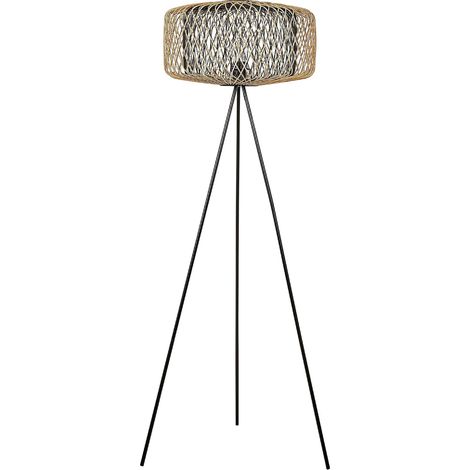 Floor Lamp JAVARI Bamboo Wood Natural Light Brown Black (1/5)