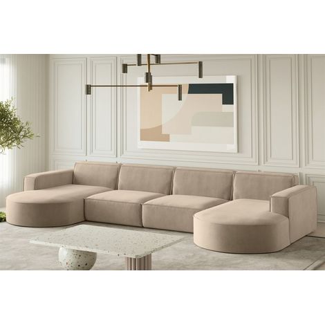 Wohnlandschaft U-Form Sofa PALMA XL in Stoff Noel Beige