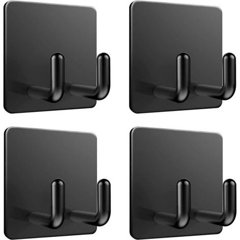 4 Pieces Black Adhesive Wall Hooks, Stainless Steel Adhesive Hooks, Kitchen Towel Hanger without Drilling, Bathroom Hook for Bathroom, Living Room, Bedroom and Kitchen (1/5)