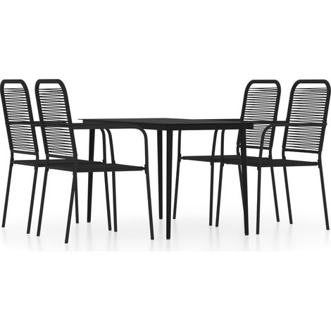 Ensemble de salle à manger de jardin meuble extérieur 5 pièces noir