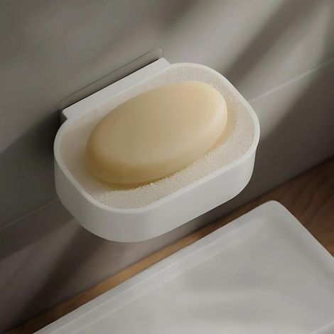 Seifenschale zur Wandmontage ohne Bohren mit Abtropfschale und Abtropfmatte, schnelltrocknend für Bad, Waschbecken und Küche (1/5)