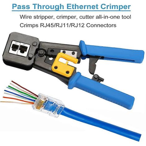 Testeur de câbles + outil de sertissage RJ45 Pass Through CAT6 Cat5e Cat5 Outil de sertissage pour connecteurs RJ45/RJ11 standard, 50 connecteurs CAT5 CAT5e (1/4)
