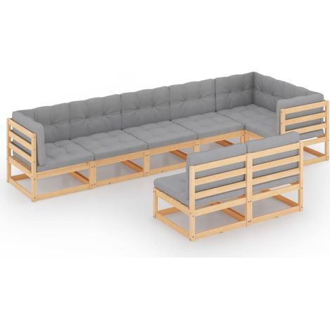 Maison Exclusive - Set Salotto Giardino 8 pz Cuscini Antracite Legno Massello Pino (1/5)