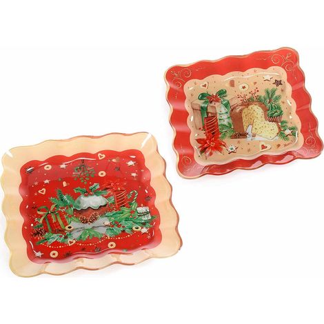 Piatti natalizi quadrati in vetro decoro natalizio, set da 2 pezzi, Grande: cm 30,5 x 30,5 H