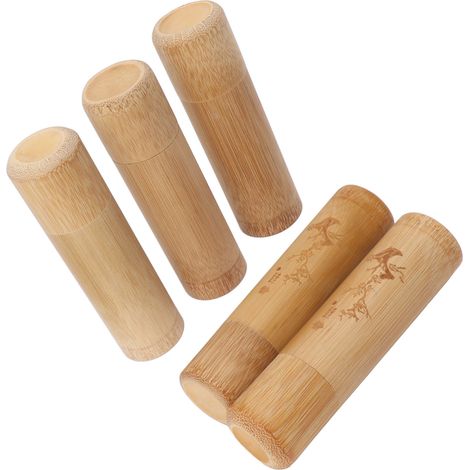 Set aus 12 Bambus-Reisedosen, 12 cm lang, Behälter für Tee, Kaffee und Nüsse: 2 Dosen mit Pflaumenblütenmuster und 3 schlichte Dosen. (1/5)