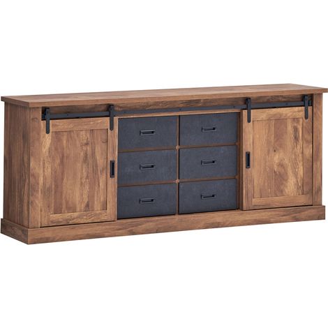 Buffet 2 portes coulissantes 6 tiroirs – Dimensions L. 221 x P. 46 x H. 89 cm – Panneaux de particules MDF – Design moderne (1/4)