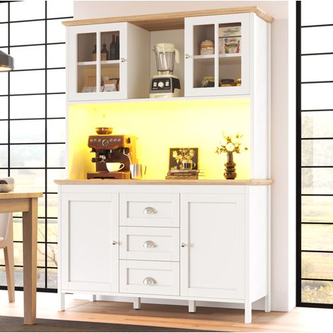 Hochschrank 120/40/179 cm in Weiß mit LED, 4 Türen, 3 Schubladen und offenem Fach (1/5)