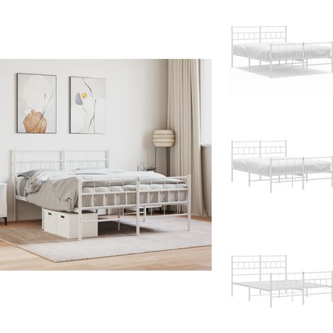 Cadre de lit métal sans matelas et pied de lit blanc 120x200 cm - Cadre De Lit - Lit Double - Lit Metal - Lit Blanc - Meuble Chambre (1/5)