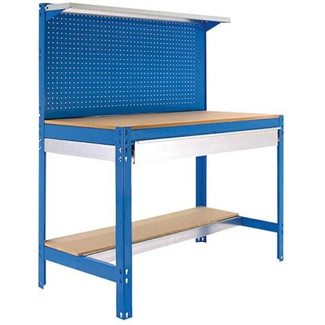Banco de trabajo SIMONWORK de 3 estantes (144,5x151x61cm) AZUL Y MADERA