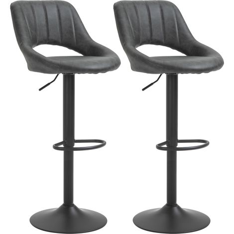 Set de 2 taburetes de bar giratorios regulables en altura con reposapiés en polipiel gris (1/5)