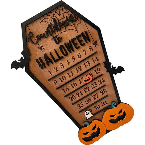 Calendrier mobile décompte Halloween bloc bois citrouille chauve-souris fantôme bricolage panneau décor (1/4)
