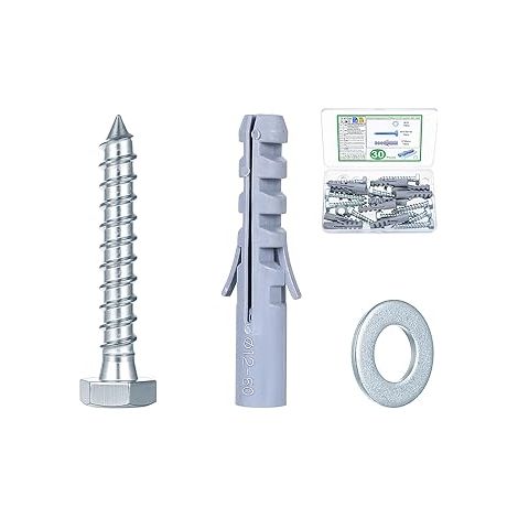 10 SetVis et Chevilles Set, M12 x 60mm Cheville Parpaing Creux avec M10 x 60mm Vis Hexagonaux, Boulons de Fixation Murale et Vis à Autotaraudeuses pour Creuses Cloison Sèche Béton Plaques de Plâtre (1/5)