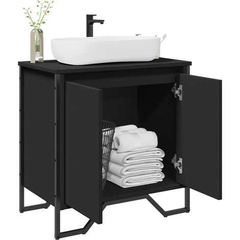 Waschbeckenunterschrank Schwarz 60x35x60 cm Holzwerkstoff