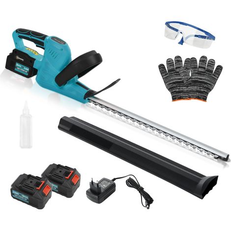 Tagliasiepi elettrico con 2 batterie da 3 Ah e caricabatterie da 0,8 A, lunghezza di taglio 51 cm, 86 x 17 x 17 cm, blu