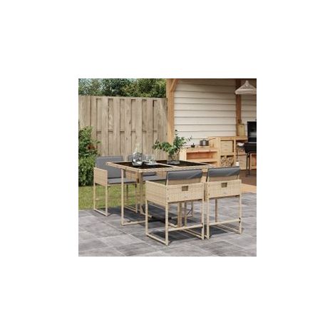 Ensemble à manger de jardin coussins 5 pcs mélange beige rotin (1/5)