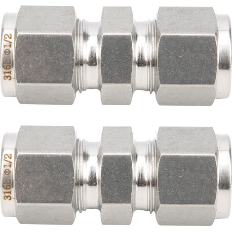 2 Stück 316 Edelstahl Kompressionsverschraubung Gerade Doppelklemmring-Rohrverbinder für Rohre (Ф1/2 ) (1/5)