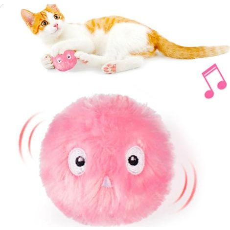 Balle interactive intelligente à l'herbe à chat, jouet pour chat, peluche vibrante et gazouillanteRose (1/5)
