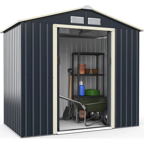 7FT x 4.3FT Outdoor Storage Shed Large Tool Utility Storage House W/Sliding Door (1/5)