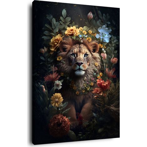 Tableau sur toile jeune lion 30x45 cm - Impression sur Toile Murale Décorative - Image imprimée en HD sur Toile - Toile sur Châssis en Bois FSC - Fabriqué en France (1/5)