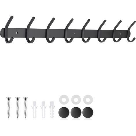 Kleiderschrankhaken aus Edelstahl, Wandhaken mit 8 Haken, Kleiderstange aus Metall mit Schlüsselhaken zum Aufhängen von Hüten, Mänteln, Handtüchern und Geldbörsen, schwarz