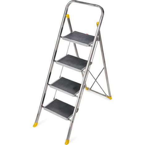 Sgabello Scaletta Pieghevole Alluminio 4 Gradini Antiscivolo Nero 150 kg (1/4)