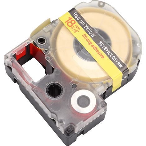 Ruban d'étiquettes PET de rechange pour imprimante d'étiquettes Epson et machine à étiquettes KINGJIM (rouge sur jaune) (1/5)
