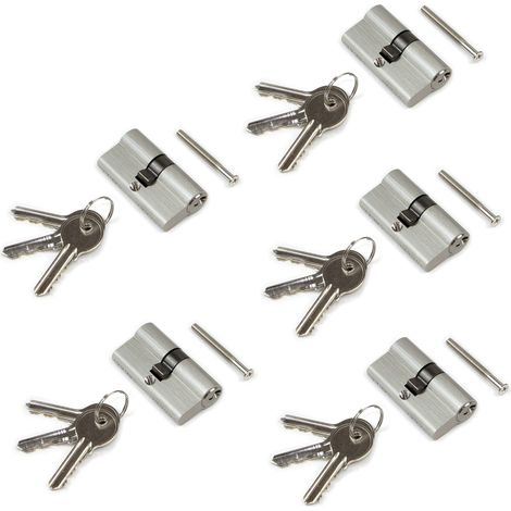 Emuca Cilindro serratura profilo europeo per porte 30 x 30 mm, frizione semplice, leva lunga, 3 chiavi, alluminio, nichel satinato, 5 sets. 1279351 EMUCA (1/5)