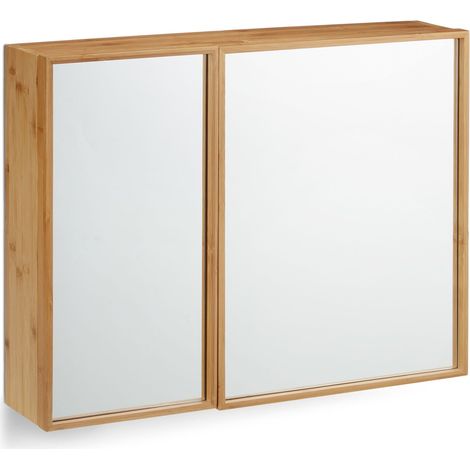 Armadietto da parete per bagno con specchio 80 x 60 x 15 cm pratico ed elegante in bambù naturale 130003703