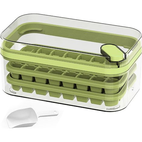 Bac à glaçons double couche 64 pièces, moule à glace facile à démouler, boîte de rangement pour congélateur, vert (1/5)