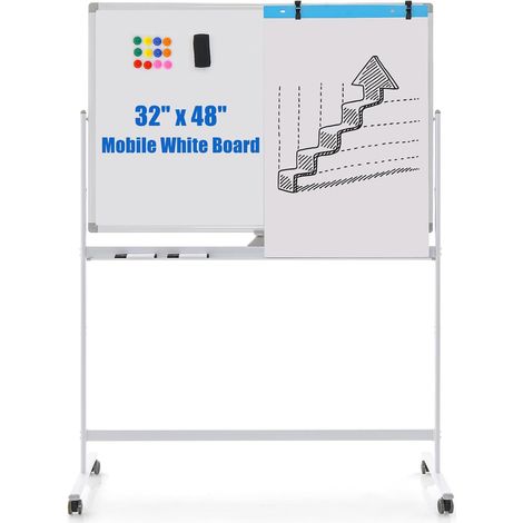 COSTWAY Doppelseitiges mobiles Whiteboard, 120 x 80 cm, höhenverstellbares magnetisches Whiteboard mit Rollen, Ständer und Stiftablage, inkl. Zubehör für Schule, Büro, Zuhause (Weiß) (1/5)