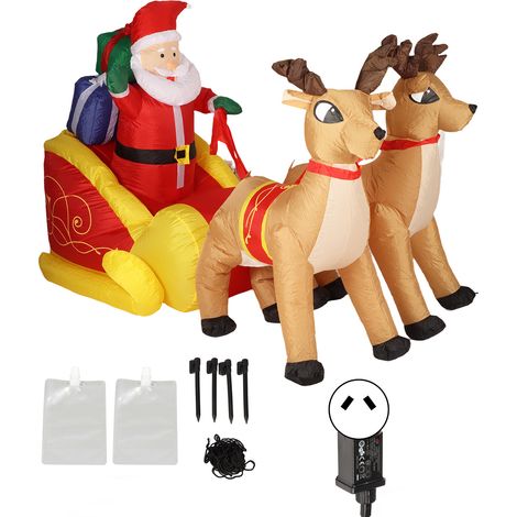 Décoration gonflable Père Noël et rennes lumineux avec ventilateur puissant, en polyester, pour fête de Noël, prise AU 100-240V (1/5)