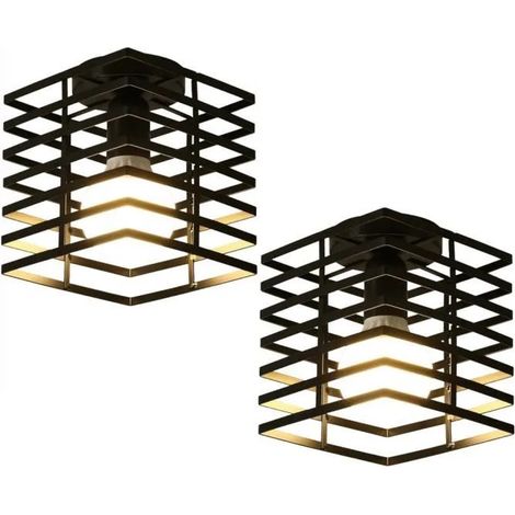 U-Do 2Pcs Plafonnier Intérieur Vintage Lampe de Plafonde Cage en Fer Noir E27 40W décoration Cuisine Salon Bar (1/4)