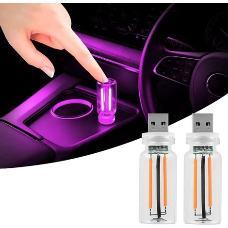 2 luces retro para el interior del coche, luz ambiental LED USB para coche, dormitorio, pasillo (morado) (1/5)