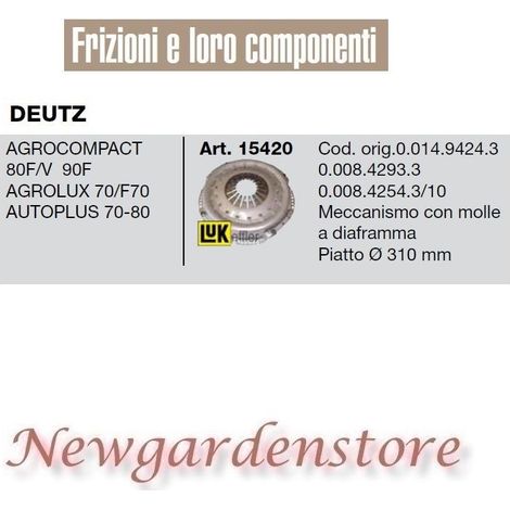 Frizione meccanismo 15420 trattore DEUTZ Agrocompact Agrolux autoplus 80F 310mm