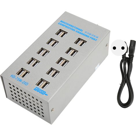 75W 20-Port USB-Ladestation, Mehrfachladegerät mit Schaltungsschutz, 100-240V Ladehub für Handy, Tablet und Headset, EU-Stecker.