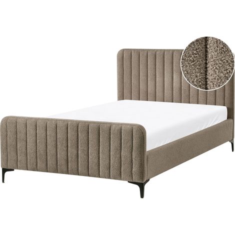 Bed Frame Taupe Boucle EU Small Double Size 4ft Tufted Headboard Metal Legs Modern Design LUNAN (1/5)