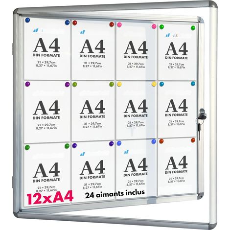 Panneau d'affichage en aluminuim 12 x A4 avec serrure à clé