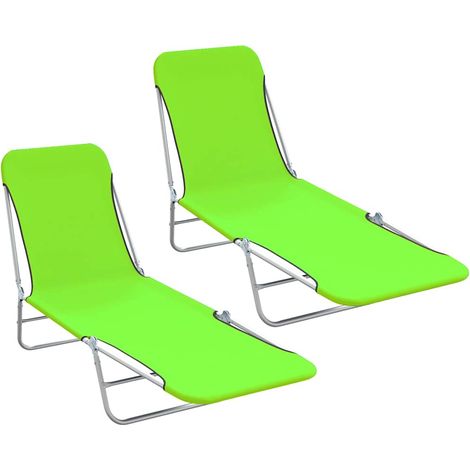Maison Exclusive - Lettini Prendisole Pieghevoli 2pz in Acciaio e Tessuto Verde (1/5)
