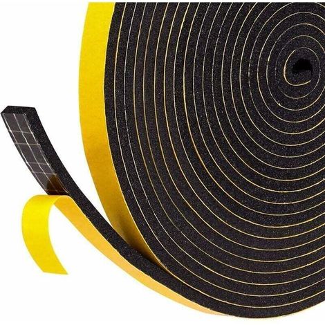 Joint Adhésif en Mousse Caoutchouc pour Isolation Fenêtre - 1 rouleau - 12mm x 3mm x 4m - Multifonction - Protection Meuble - Mousse Noir Film Jaune (1/4)