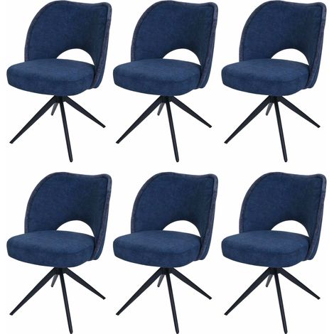 Set 6 sedie sala pranzo cucina HHG-597, girevole posizionamento automatico, stoffa/tessuto (420g/m²), blu (1/5)